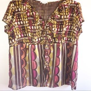 Colorful lined blouse with ruffle detail size 2XL